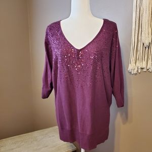 Elle V-Neck Sequined Sweater Sz L